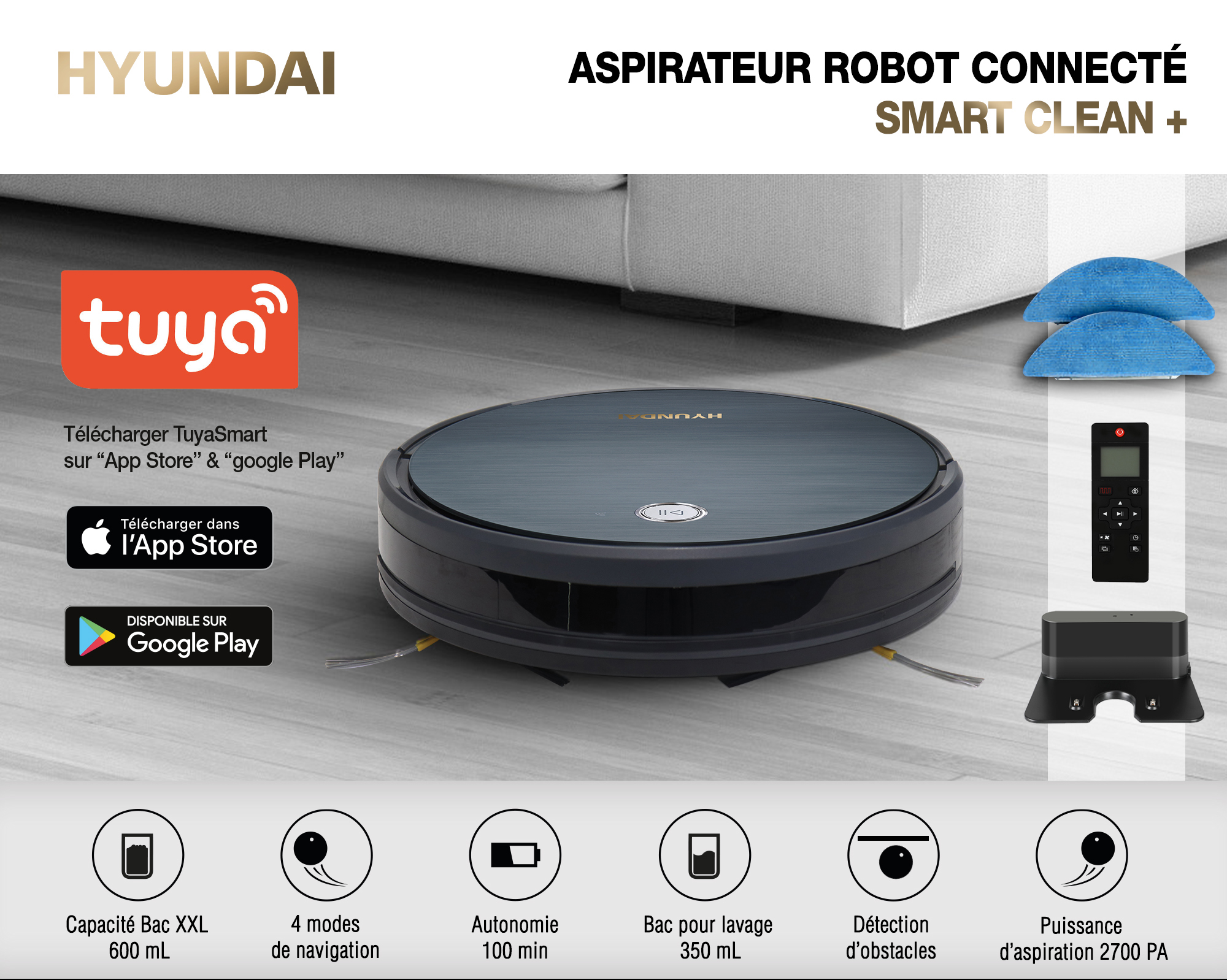 Aspirateur robot connecté HYUNDAI HY-APRADG2R-001 600mL