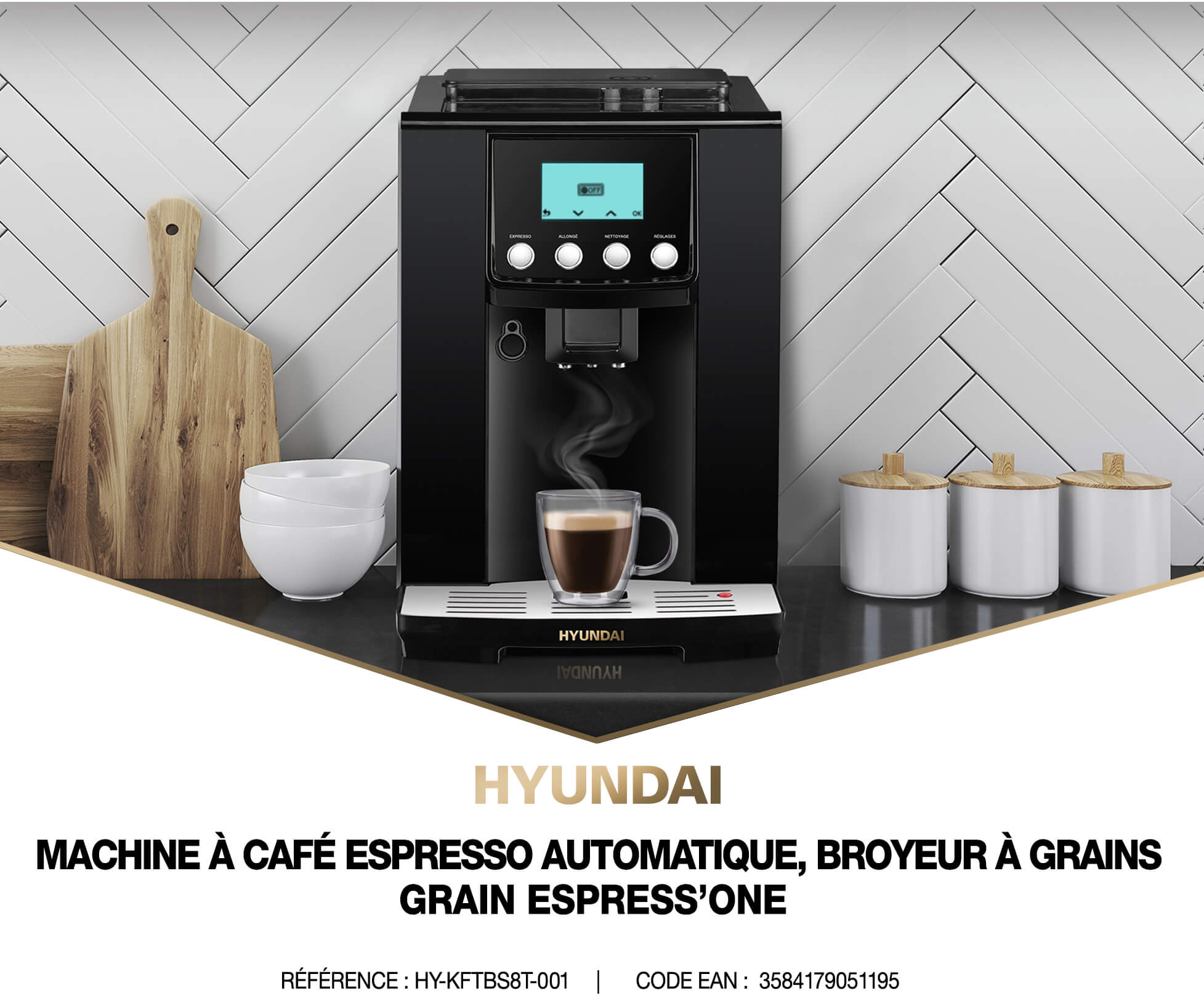 Cafetière expresso HYUNDAI HY-KFTBS8T-002 broyeur à grains et écran LCD