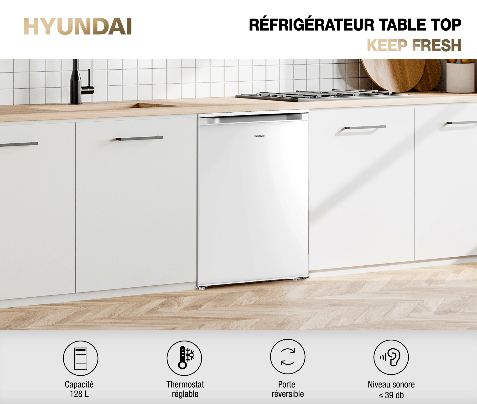 Réfrigérateur table top HYUNDAI HY-RFG881W-001 90L Blanc